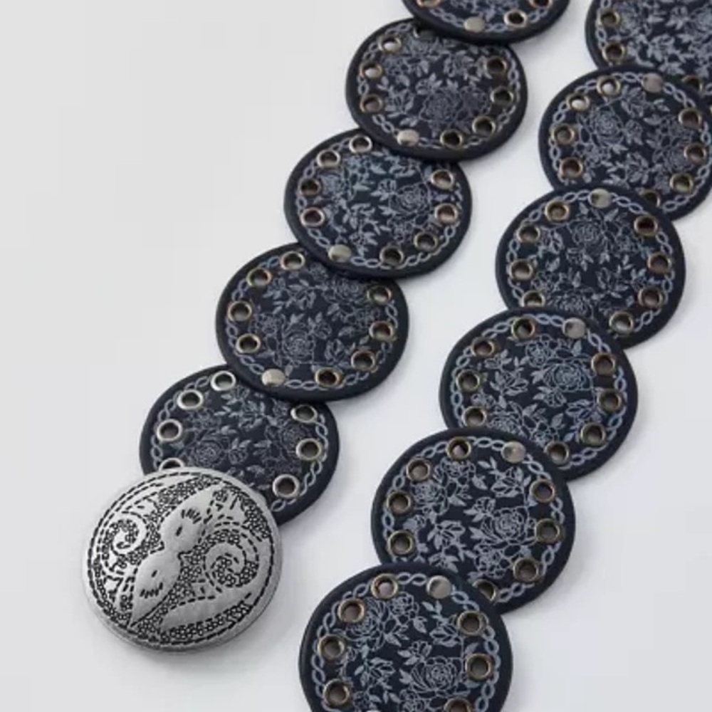 Urban Outfitters Betty Stamped Black and Silver Boho Western Belt